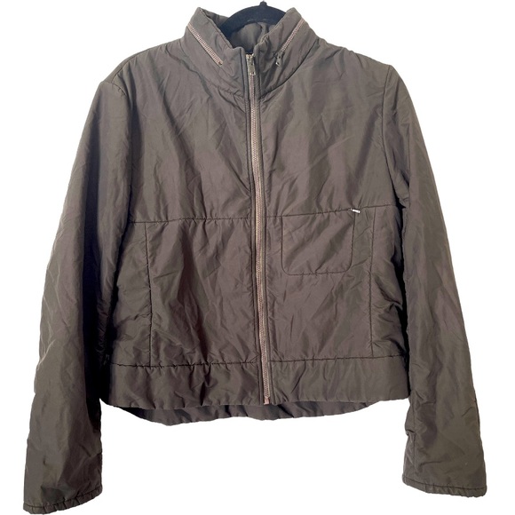 Anthropologie Yansi Fugel Olive Green Zip Front Bomber Moto style Jacket L - Picture 1 of 8